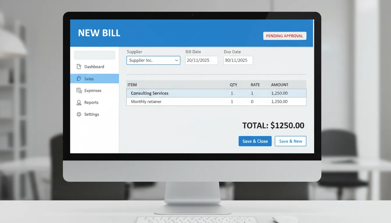 New bill created in accounting software